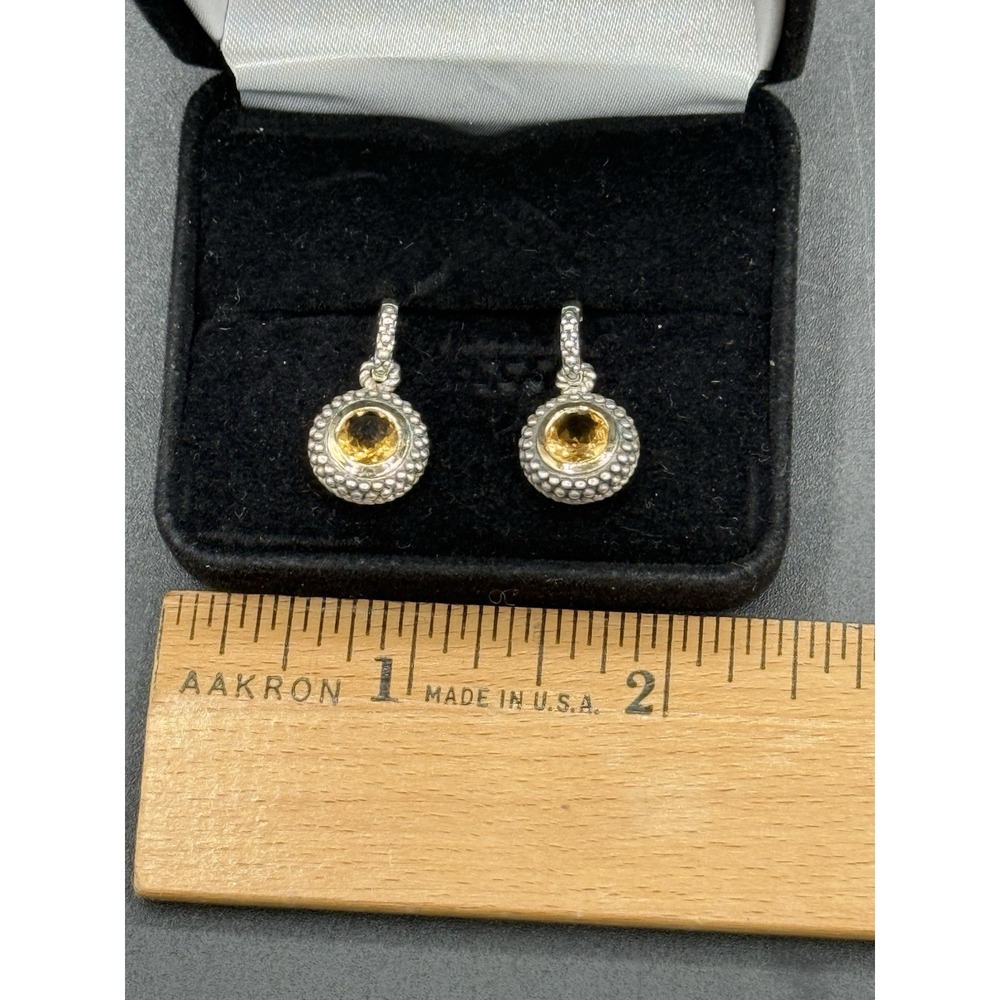 ATR 14K Gold 925 Sterling Silver Citrine Dangle Drop Earrings Caviar Beaded VTG - Picture 7 of 14